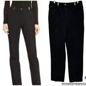 Vintage St. John Sport Black With Gold Belt Loop Straight Leg Pant Sz 12 Coastal